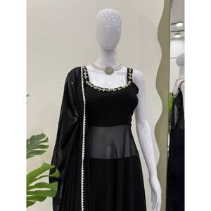 Sleveless Anarkali Gown for Party Wear Handcrafted with Real Mirror Polyester Size XL - Product Image 1