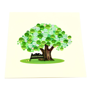 Carte de vœux en quilling motif arbre et banc, avec enveloppe, faite à la main, spéciale pour les amoureux - Product Image 2