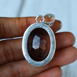 Colgante de Cuarzo Ahumado en Plata de Ley 925, Hecho a Mano, Estilo Bohemio, Ovalado, con Piedra Preciosa Natural, Regalo para Mujer - Product Image 4