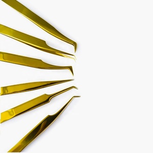 Pinzas Profesionales de Acero Inoxidable con Baño de Oro para Extensión de Pestañas, Varias Puntas, Manejo Suave para Aplicación de Pestañas - Product Image 1