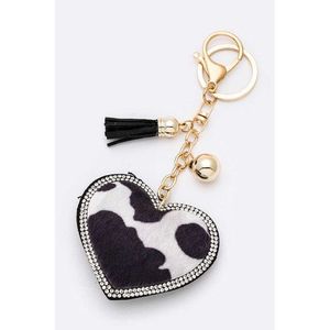 Portachiavi a Forma di Cuore con Stampa Mucca e Cristalli, Accessorio per Cuscino - Product Image 1