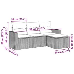 Set Divano da Giardino Nero e Bianco Crema - Product Image 3