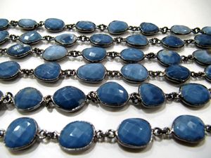 Cadena con Conector de Bisel de Ópalo Azul Natural de Forma Irregular, Tamaño de 12 a 15 mm, para la Creación de Joyería - Product Image 3