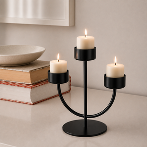 Elegant Design Gold 3-Arm Metal <b>Black</b> Candle Holder – Modern Decorative Tabletop <b>Candelabra</b> for Home, Dining Table & Wedding - Product Image 2