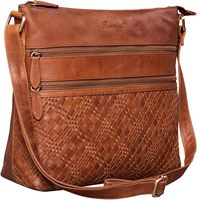 Nouveauté Sac bandoulière en cuir véritable style classique motif losanges fermeture éclair unisexe usage quotidien couleur beige d'Inde