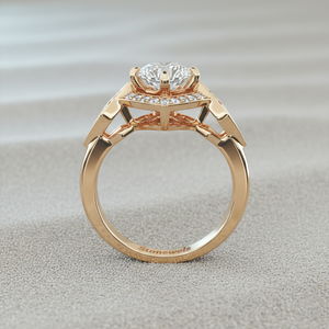 Anillo de Compromiso con Diamante Cultivado en Laboratorio Stonewels, Oro de 14K, Engaste de Garras, Estilo Art Deco, Halo Geométrico, Estilo Vintage, Certificado OEM ODM - Product Image 4