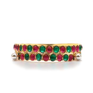 Green & Ruby Kemp Pearl Studded Gold Polished Bangles - Product Image 2