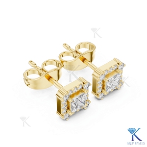 Lab Grown Diamond Princess Cut Halo <b>Stud</b> Earrings 14K 18K Solid Gold Square Fine Women Jewelry Bridal Anniversary Gift - Product Image 5