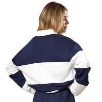 Camisa de Rugby a Rayas Azul Marino y Blancas para Mujer, Manga Larga, Cuello Camisero, Estilo Casual, Corte Holgado, Mezcla de Algodón, Uso Diario