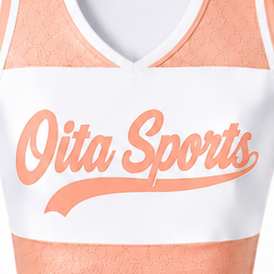 Ensemble uniforme de cheerleading sans manches sublimé pêche clair, haut et jupe pour équipe sportive, tenue de sport pour entraînement, performance et compétition - Product Image 3