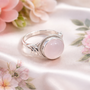 Natural 925 Sterling Silver Rose Quartz <b>Ring</b> Handmade Boho Vintage Style Round Cabochon Healing <b>Crystal</b> Women Jewelry for Unisex - Product Image 6