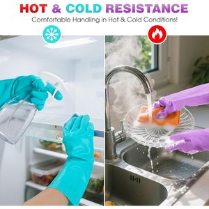 Guanti da Cucina Riutilizzabili Viola e Blu, Taglia Media, Senza Lattice con Fodera in Cotone, 2 Paia - Product Image 4