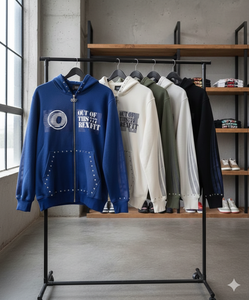 Sudadera con Cremallera de Fabricante Líder, Nuevo Estilo Streetwear, Logotipo Serigrafiado, Pedrería Personalizada, Oversize, Efecto Desgastado por el Sol - Product Image 5