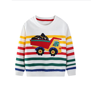 สินค้ามาใหม่ เสื้อสเวตเชิ้ตแขนยาวลายทางสำหรับเด็กผู้ชายและเด็กผู้หญิง ผ้าฝ้าย พิมพ์ลายรถบรรทุกไดโนเสาร์ คอกลม สวมใส่สบายๆ ในฤดูใบไม้ร่วง - Product Image 3