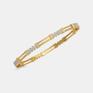 Double Rail Diamond Bar Station Gold <b>Bangle</b> <b>Bracelet</b> - Product Image 1