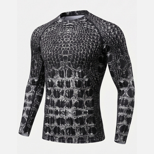 เสื้อแรชการ์ดสำหรับผู้ชาย OEM แขนยาว ป้องกันรังสียูวี UPF50+ แห้งเร็ว ระบายอากาศได้ดี ผลิตจากโพลีเอสเตอร์ผสมสแปนเด็กซ์ สำหรับว่ายน้ำ - Product Image 1