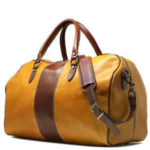 Bolsa de Viaje de Cuero Amarillo para Hombre, Bolsa de Fin de Semana, Dos Tonos, Marrón y Beige, Grande, para Llevar Equipaje, Gimnasio, Deportes, Estilo Vintage, Lujosa, Resistente al Agua - Product Image 2