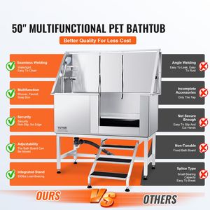 Vasca Professionale per Toelettatura Cani in Acciaio Inox da 50 Pollici con Scala, Rubinetto e Dispenser Sapone - Stazione Completa per il Bagno del Cane - Product Image 2