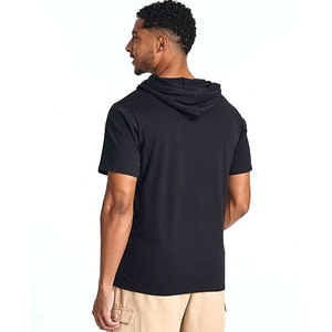 เสื้อยืดมีฮู้ดแขนสั้นผ้าฝ้ายน้ำหนักเบาสำหรับผู้ชาย เสื้อยืดมีฮู้ดลำลองพร้อมเชือกปรับได้ กระเป๋าหน้าใส่ของได้ สวมใส่สบาย - Product Image 3