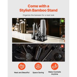 Juego de Coctelería de Acero Inoxidable de 14 Piezas, Herramientas de Bar con Soporte Acrílico, Kit de Barman Boston con Accesorios, Incluye Cuchara Mezcladora y Utensilios - Product Image 5