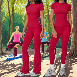 Ensemble de yoga 2 pièces en cuir Oxlo pour femme – Solide, respirant, écologique, dos nageur, sans bretelles, taille élastique, polyester/nylon, fitness - Product Image 4
