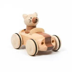 [2A] سيارة خشبية التراجع سيارة ريترو سيارة القط الحرف الخشبية