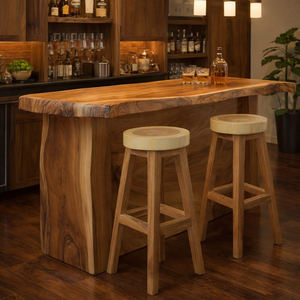 Solid Suar Wood <b>Log</b> <b>Slice</b> Bar Stool Natural Finish Handmade Wooden Bar Chair for Kitchen Island Home Bar Cafe Use Restaurant Set - Product Image 4