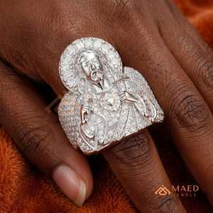 925 Sterling Silver Sacred Heart Jesus Moissanite <b>Ring</b> Hip Hop Anillo <b>Iced</b> Out Luxury Jewelry Regalo Hombre - Product Image 3