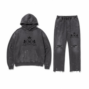 Conjunto Deportivo Plum Washed con Capucha, Estilo Vintage, 100% Algodón, Streetwear, 450 Gsm, Corte Adulto - Product Image 6