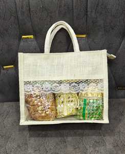 Bolsa de yute con ventana, logotipo personalizado, bolsa de arpillera natural para exhibición de productos, embalaje de regalo, bolsa de mano para fiestas y eventos, venta al por mayor. - Product Image 5