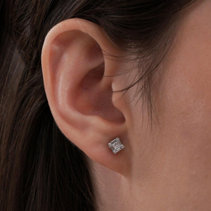 Pendientes de Diamantes Cultivados en Laboratorio con Corte Princesa, Engaste Invisible con Diamantes Rectangulares y Redondos, Joyería Elegante para Mujer - Product Image 3