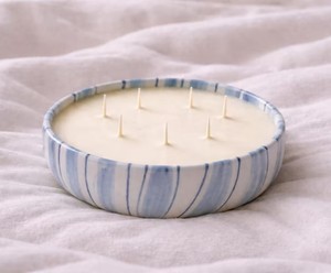 Elegante Recipiente de Cerámica Hecho a Mano para Velas, Diseño de Rayas Azules, Múltiples Mechas, Larga Duración, Decoración de Lujo para el Hogar, Centro de Mesa - Product Image 3