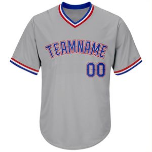 Camiseta de Béisbol Personalizada con Cuello en V Gris para Hombre, Manga Corta, Nombre del Equipo Bordado, Ropa Deportiva de Poliéster que Absorbe la Humedad - Product Image 1