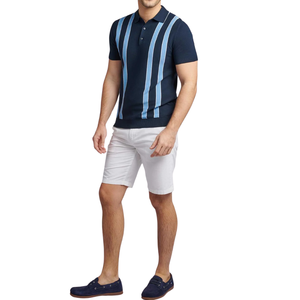 Polo a Rayas para Hombre, Manga Corta, Tejido Suave, Cuello Camisero, Rayas Verticales Intensas, Estilo Casual Moderno, Colores Personalizados, Venta al por Mayor, OEM, ODM - Product Image 2