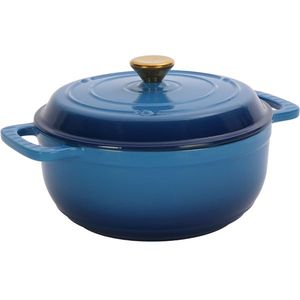 Gradient Blue 7.5QT Cast Iron Cooking <b>Pot</b> <b>Set</b> with Two Silicone Gloves Enamel Dutch Ovens by Cast Iron Kitchen Accessories - Product Image 1