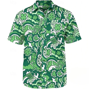 Men's Shirts 3D Printed Lucky Four <b>Leaf</b> Clover Stripe Short Sleeved Shirt Fashion Daily Wear Button Shirt Blouse - Product Image 4