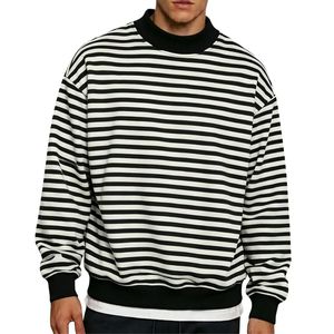 Sweat-shirt à col montant rayé noir et blanc pour homme, personnalisé, à manches longues, décontracté, col haut, coupe ample - Product Image 2