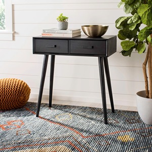 Mesa de Pasillo Compacta Negra con Dos Cajones, Organizador de Almacenamiento, Estilo Moderno, Escritorio con Detalles Metálicos Espejados para Sala de Estar, Entrada, Uso en Hoteles - Product Image 2