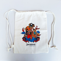 Sac à dos en toile artisanal indonésien, étanche, avec cordon de serrage, motif culturel javanais, souvenir traditionnel léger pour le voyage