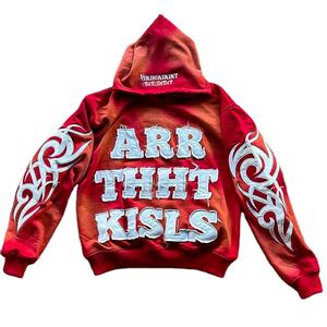 Custom Logo 100% Cotton Puff Print Acid Wash Hoodies Unisex Stacked Flared Sweat Pants Track Suits <b>Zip</b> <b>up</b> <b>Hoodie</b> and Jogger Set - Product Image 1