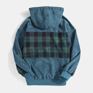 Sudadera con capucha de pana para hombre, estilo patchwork, informal, a cuadros, con capucha, estilo urbano, para otoño e invierno - Product Image 2