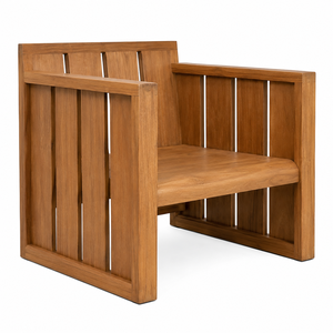 Chaise de jardin d'extérieur confortable, durable, en teck massif, imperméable, avec cadre à lattes verticales larges |   Fauteuil de patio moderne pour villa - Product Image 3