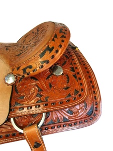 Sillín de cuero occidental tallado a mano con herramientas de borde de vaca suave y accesorio de hierro de acero para Productos Ecuestres - Product Image 3