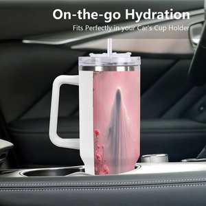 Gobelet isotherme personnalisé en acier inoxydable de 40 oz avec motif chat et fleurs pour les amoureux des animaux – Tasse de voyage - Product Image 3