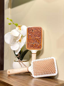 New Trending Western Style Handmade Tooled Leather Hair Brush <b>Hot</b> Selling Engraved Leather Daily Use Hair Accessories for Unisex - Product Image 5