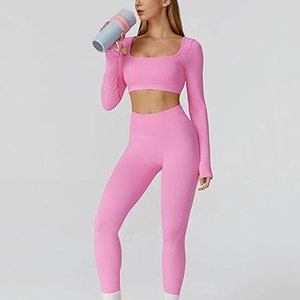 Conjuntos Deportivos para Mujer, Top Corto de Manga Larga con Espalda Descubierta, Leggings de Cintura Alta, Conjuntos de Traje Deportivo para Yoga, Conjuntos de 2 Piezas - Product Image 6