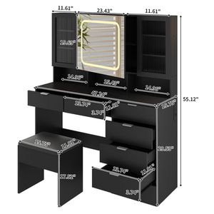 Set Tavolo da Trucco Grande con Luci LED e Stazione di Ricarica, Scrivania per Makeup con Porte in Vetro e Cassetti per Uso da Toeletta - Product Image 1