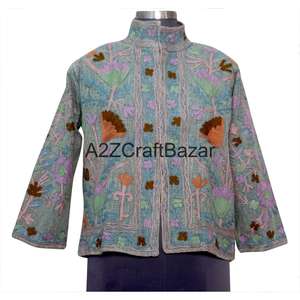 Veste TNT vintage à motif floral, printemps, multi-saisons, 100% coton, broderie Suzani, design dessiné à la main, écologique - Product Image 1