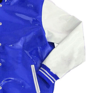 <b>Mens</b> PVC Leather Varsity <b>Jacket</b> Classic <b>Baseball</b> Style Streetwear with Stand Collar and Front Customization - Product Image 4