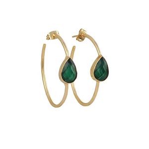 Pendientes de aro de iolita chapados en oro, conjunto de piedras preciosas de pera azul, pendientes llamativos, joyería para fiesta, pendiente de diseñador de mano, joyería de aro - Product Image 3